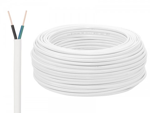 Elektros kabelis 2x2.5mm² YDYp monolitinis, plokščias, baltas (white)