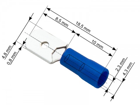 Kištukas 4,8/0,8mm laidui 1.5-2.5mm mėlynas (blue) 