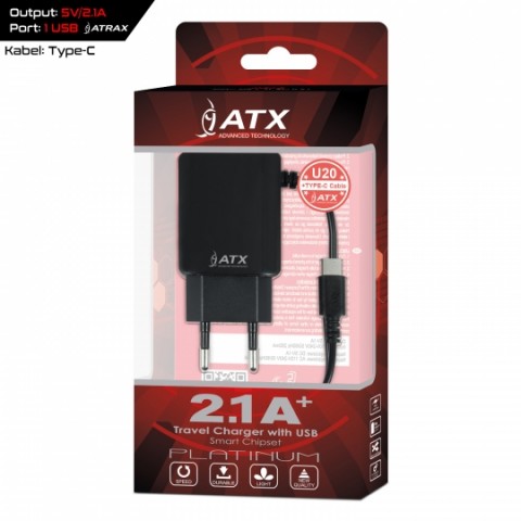 Tinklo įkroviklis 220V 5V 2.1A USB C + USB Atx