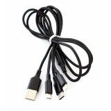 Laidas USB - micro USB, iPhone (lightning 8pin), USB C (3in1) 1.3m 3A juodas (black)