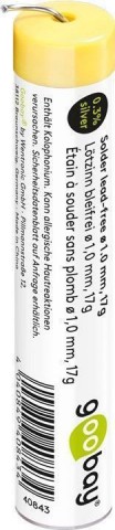 Lydmetalis 1.0mm 17g 96.5Sn/0.3Ag/0.7Cu 2.5% fliuso, lydimosi temperatūra 217°C (be švino) Goobay