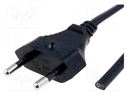 Tinklo kištukas su kabeliu 2x0.75mm 2.5m juodas (black)