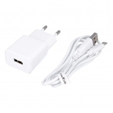 Tinklo įkroviklis 220V USB - USB micro 2.1A su laidu 1m baltas (white) Maxlife