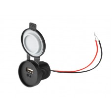 Automobilinis pridegiklio 12V-24V USB + USB C lizdas 3.1A su dangteliu IP 67