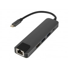Adapteris USB C → HDMI 4K + 2xUSB3.0 + USB C + RJ45 (K-L) XO HUB001 (5-in-1)
