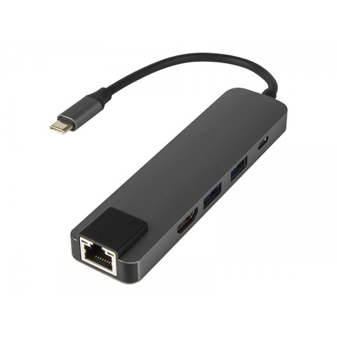 Adapteris USB C → HDMI 4K + 2xUSB3.0 + USB C + RJ45 (K-L) (5-in-1)