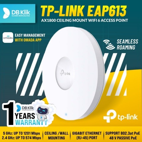 Bevielis prieigos taškas (access point) vidaus + kartotuvas Gigabit 1800Mbps Omada EAP613 TP-LINK
