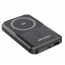Nešiojamas įkroviklis - akumuliatorius 10000mAh su bevieliu įkrovikliu USB + USB C 22.5W juodas (black) Awei P139K