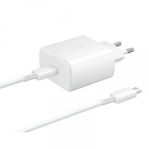 Tinklo įkroviklis 220V Samsung EP-TA845XBE USB C 45W su laidu USB C 1m baltas (white) originalas