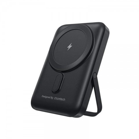 Nešiojamas įkroviklis - akumuliatorius 10000mAh USB C 15W su bevieliu įkrovikliu su laikikliu juodas (black) Choetech B743