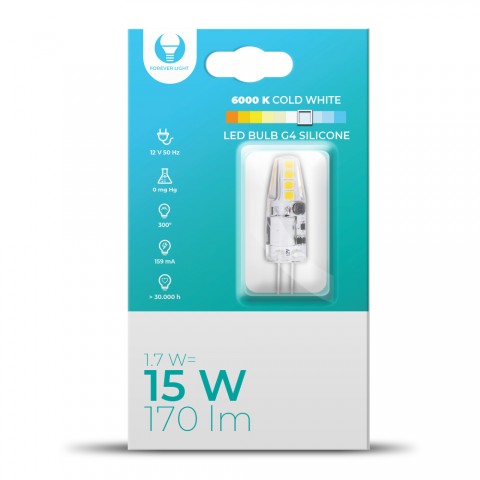 LED lempa G4 12V 2W (15W) 6000K 170lm šaltai balta Forever Light