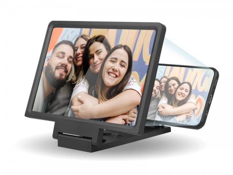 Didinamasis stiklas telefonui su staliniu plastikiniu laikikliu