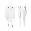 Tinklo įkroviklis 220V 2USB 10W + USB C 1m baltas (white) Awei C15T-EU