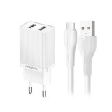 Tinklo įkroviklis 220V 2USB 10W + USB C 1m baltas (white) Awei C15T-EU