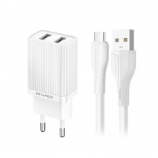 Tinklo įkroviklis 220V 2USB 10W + USB C 1m baltas (white) Awei C15T-EU