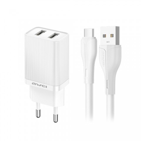 Tinklo įkroviklis 220V 2USB 10W + USB C 1m baltas (white) Awei C15T-EU