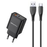 Tinklo įkroviklis 220V USB C + USB 22.5W su USB C 1m juodas (black) Awei PD81T-EU