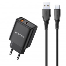 Tinklo įkroviklis 220V USB C + USB 22.5W su USB C 1m juodas (black) Awei PD81T-EU