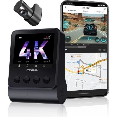 Automobilinis vaizdo registratorius DDPAI Z50 Pro Dual 4K su 4G, Wi-Fi, Bluetooth, GPS