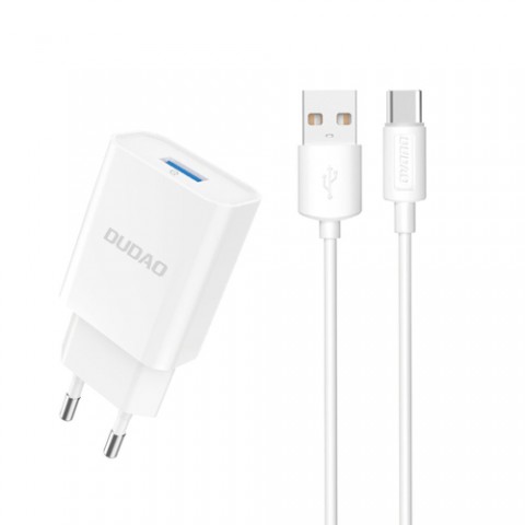 Tinklo įkroviklis 220V USB C 2.1A su laidu 1m Dudao A4EU baltas