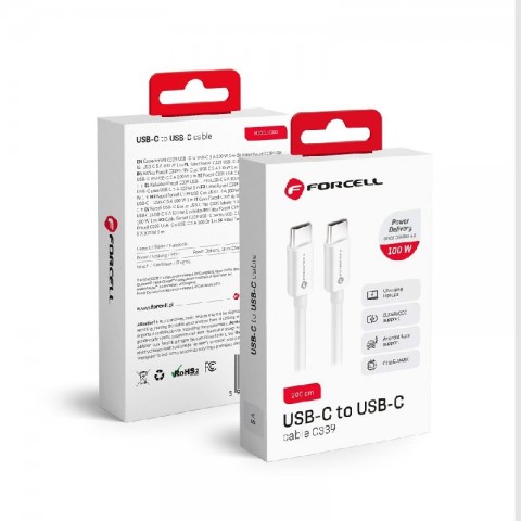 Laidas USB C - USB C 100W 5A 2m baltas Forcell C339 