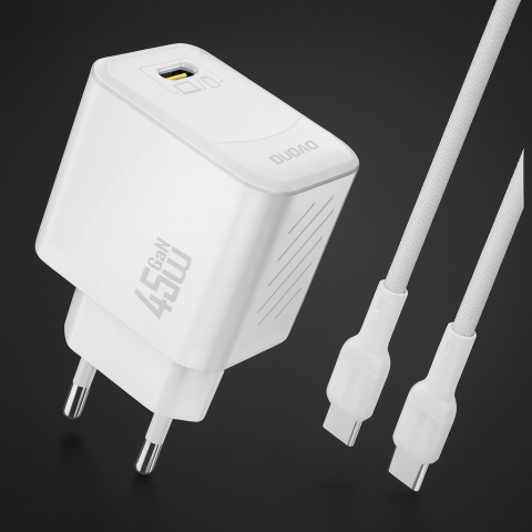 Tinklo įkroviklis 220V USB C 45W su laidu 1m pintas baltas Dudao A28C 