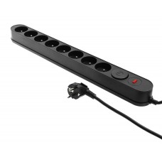 Tinklo ilgiklis 220V 8 lizdai su įžeminimu, su apsauga nuo viršįtampio, su jungikliu 5m juodas