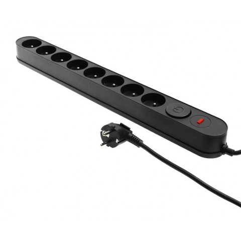 Tinklo ilgiklis 220V 8 lizdai su įžeminimu, su apsauga nuo viršįtampio, su jungikliu 5m juodas