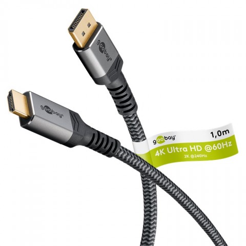 Laidas DisplayPort 1.2v - HDMI 1m 4K (60Hz) 2.0v pintas gold Goobay (Plus Series)