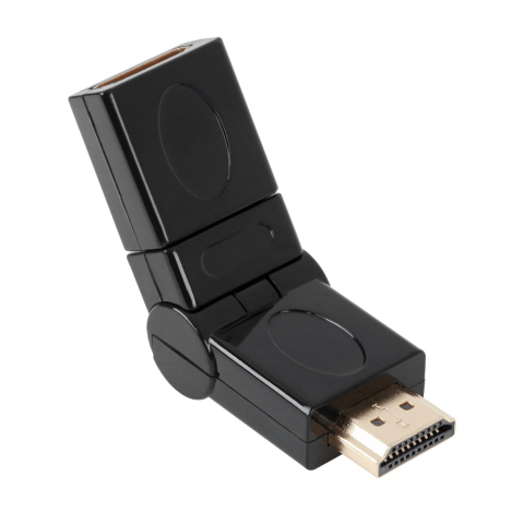 Adapteris HDMI - HDMI (K-L) reguliuojamu kampu gold