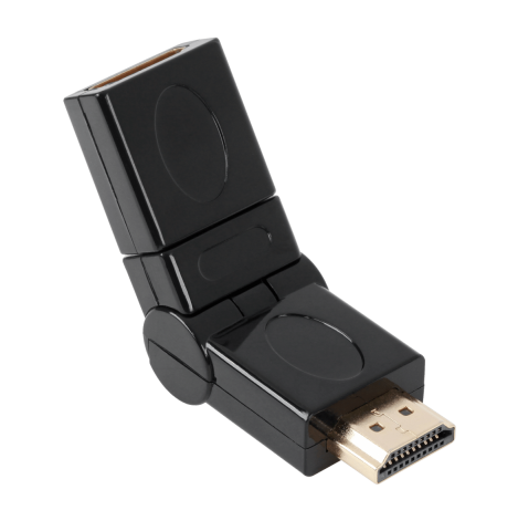 Adapteris HDMI - HDMI (K-L) reguliuojamu kampu gold