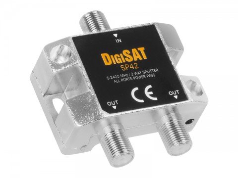 SAT-TV signalo daliklis 1 → 2, 5-2400MHz praleidžia DC SP42 DigiSat