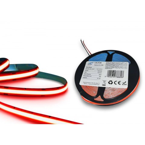 LED juosta COB 12V 4.8W/m nehermetiška IP20 raudona 1m