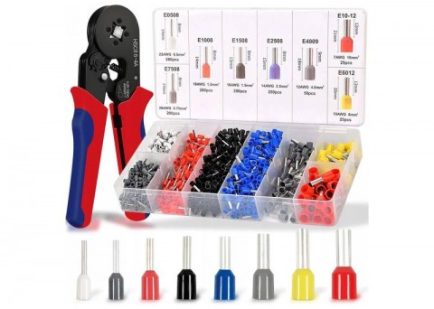 Įrankis laidų izoliacijos nuėmimui ir antgalių užspaudimui + antgaliai laidams (1200vnt)