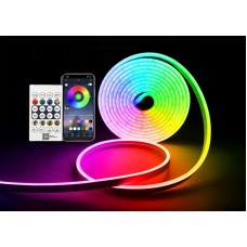 LED juostos komplektas USB 5V hermetiška IP67 RGB 10m su Bluetooth, su pultu NEON