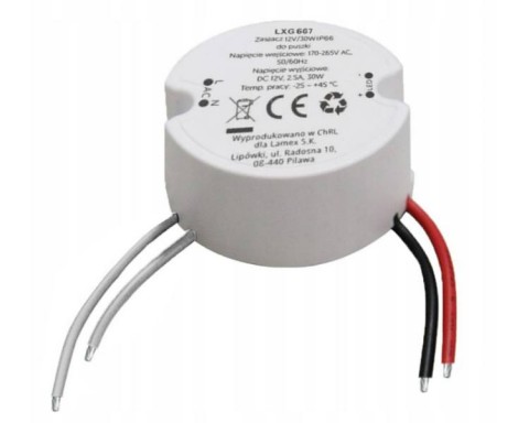 LED maitinimo šaltinis 24V 1A 24W atsparus vandeniui IP66 (mini apvalus)