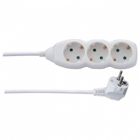 Tinklo ilgiklis 220V 3 vietų su įžeminimu 5m baltas (white)