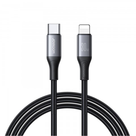 Laidas USB C - iPhone 12 / 13 / 14 8pin (Lightning) 1.2m 30W pintas juodas Joyroom S-A28