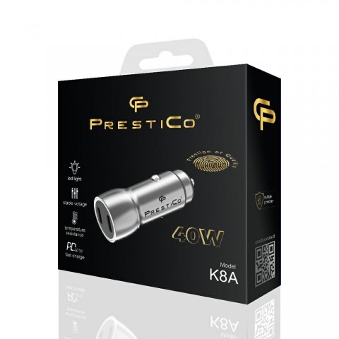Automobilinis įkroviklis 12-24V 2xUSB C 40W juodas Prestico K8A