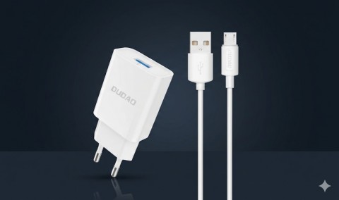 Tinklo įkroviklis 220V USB - USB micro 2.1A su laidu 1m baltas Dudao A4EU Tinklo įkroviklis 220V USB - USB micro 2.1A su laidu 1m baltas Dudao A4EU