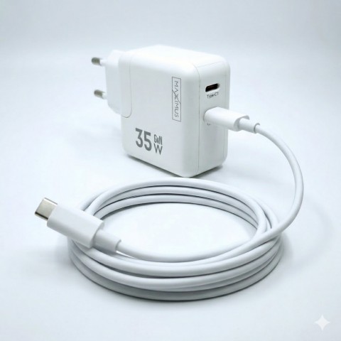 Tinklo įkroviklis 220V 2xUSB C 35W su laidu 1m baltas Maxximus