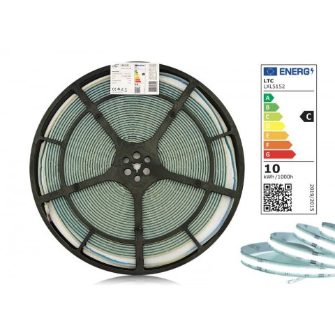 LED juosta COB 12V 9.6W/m hermetiška IP67 šaltai balta 6000K 1m