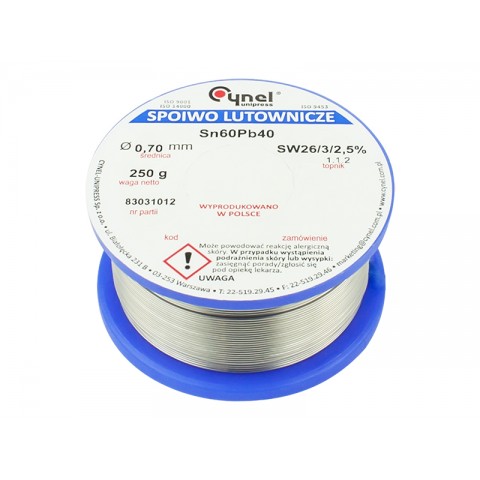 Lydmetalis 0.70mm 250g 60Sn/40Pb 2.5% fliuso Cynel