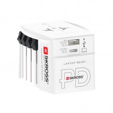 Tinklo perėjimas 220V neįžemintas (220 šalių) + USB + USB C baltas Skross