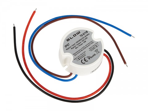 LED maitinimo šaltinis 12V 1.25A 15W atsparus vandeniui IP67 (mini apvalus) Blow