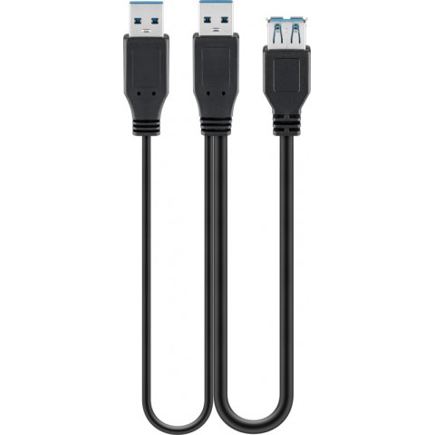 Laidas USB - 2xUSB 0.3m Goobay (su papildomu maitinimu, tinka HDD diskams)