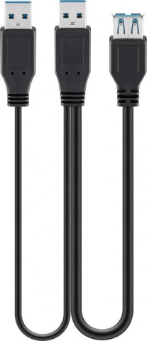 Laidas USB - 2xUSB 0.3m Goobay (su papildomu maitinimu, tinka HDD diskams)