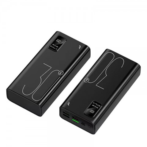 Nešiojamas įkroviklis - akumuliatorius 30000mAh 4xUSB + USB C 22.5W su indikatoriumi juodas Reach RR-H34B