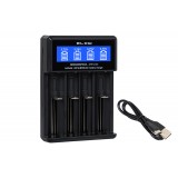 Mikroprocesorinis įkroviklis akumuliatoriams Li-ion / Ni-Mh / Ni-Cd automatinis 18650 AA / AAA 4 kanalų su LED ekranu per USB C Blow XN-110