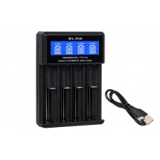Mikroprocesorinis įkroviklis akumuliatoriams Li-ion / Ni-Mh / Ni-Cd automatinis 18650 AA / AAA 4 kanalų su LED ekranu per USB C Blow XN-110